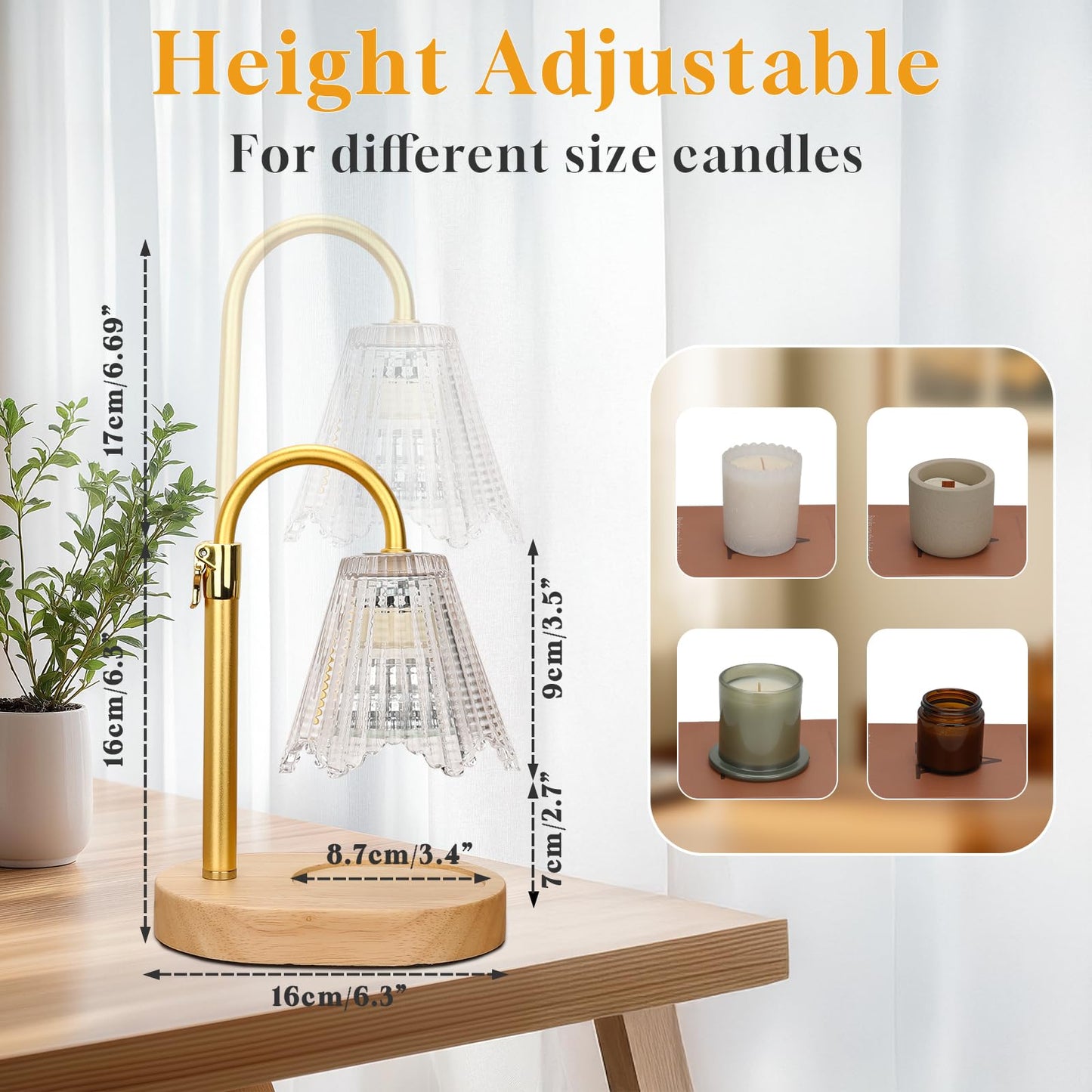 HUAEU Candle Warmer Lamp with Timer, Dimmable Candle Lamp Adjustable Height, Birthday Gifts for Mom Women, House Warming Gifts New Home Decor