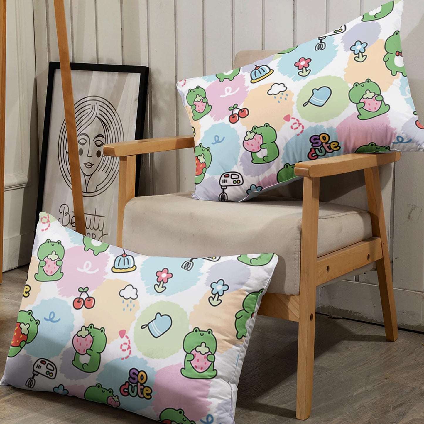 AILONEN Kawaii Bedding Cute Frog Fitted Sheet Set, Twin Size Sheets for Kids Girls,Cartoon Frog and Strawberry Bed Sheet Set,Amphibian Animal Print Sheets 3 Pieces, 1 Fitted Sheet and 2 Pillowcases