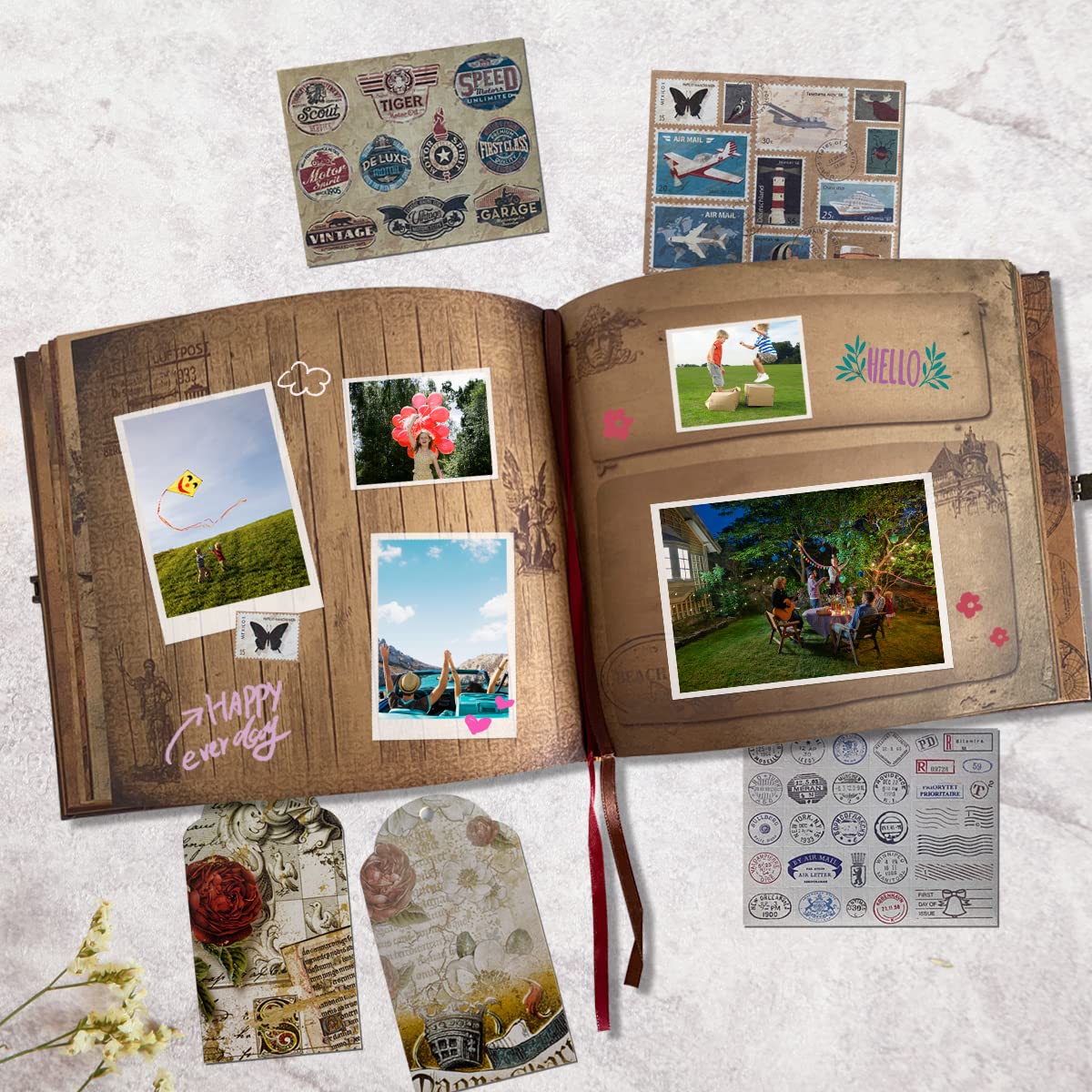 Our Adventure Book Travel Diary Photo Book, Scrapbook, Photo Album - Retro Vintage Souvenirs, DIY Guestbook for Anniversary, Wedding, Travel Writing, Baby & Friend Gifts, Heartfelt Present (Ball)