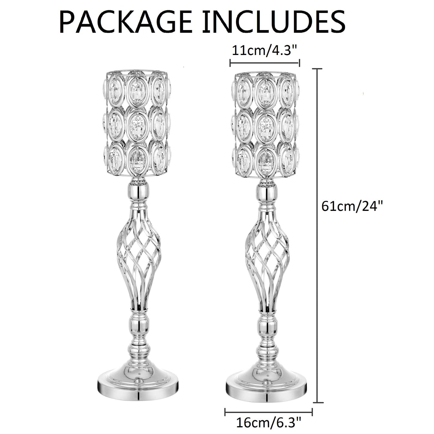 Crystal Wedding Centerpiece Vases for Tables - Set of 2 Metal Silver Vases, 24in Tall Versatile Flower Holders, Elegant Flower Stands for Centerpieces Wedding Party Reception Christmas Home Decor