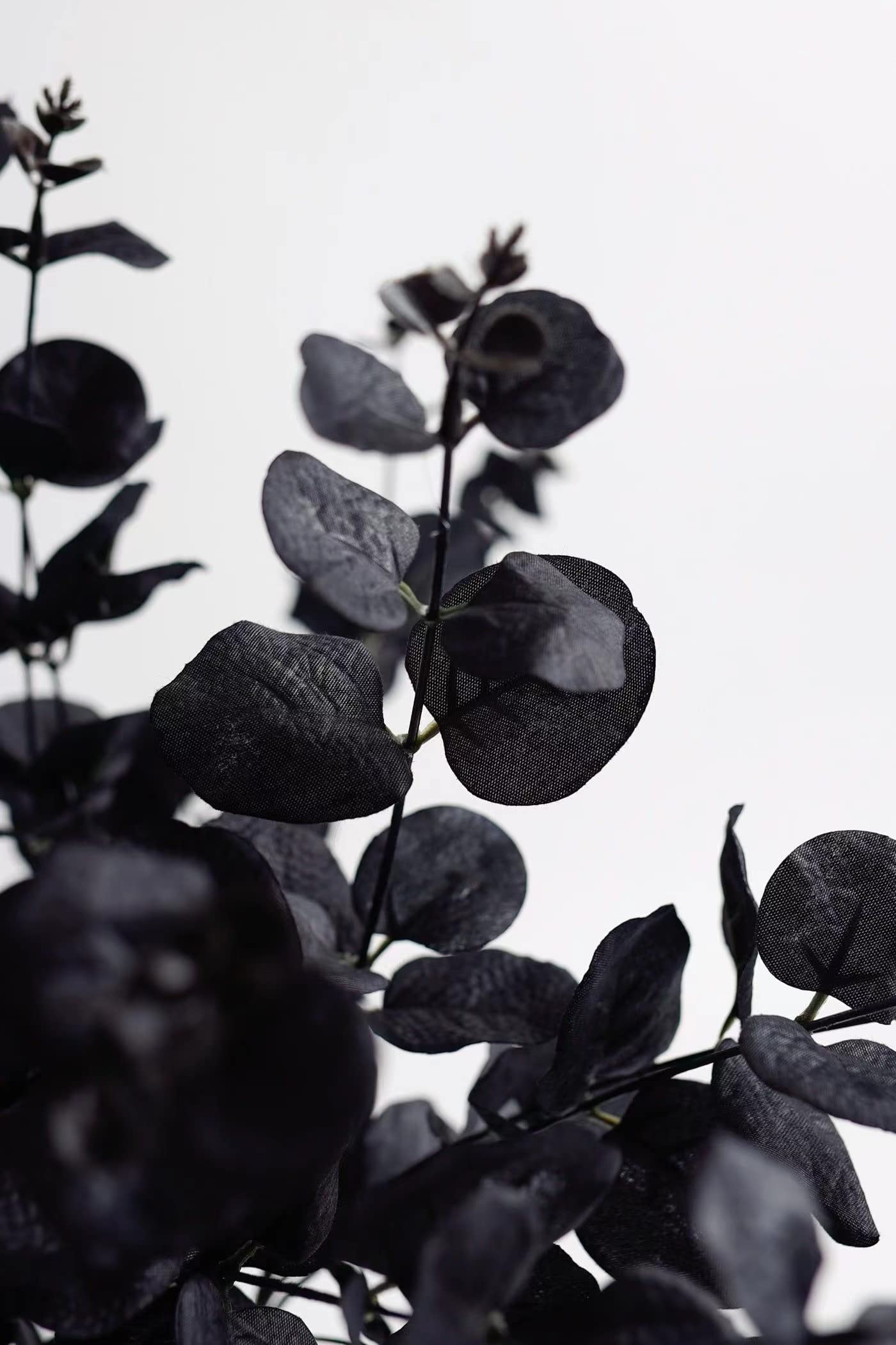 Halloween Artificial Flower, Black Eucalyptus Stems Leaves Branches Fake Flower Arrangement Farmhouse Decor (Black) 6Pcs