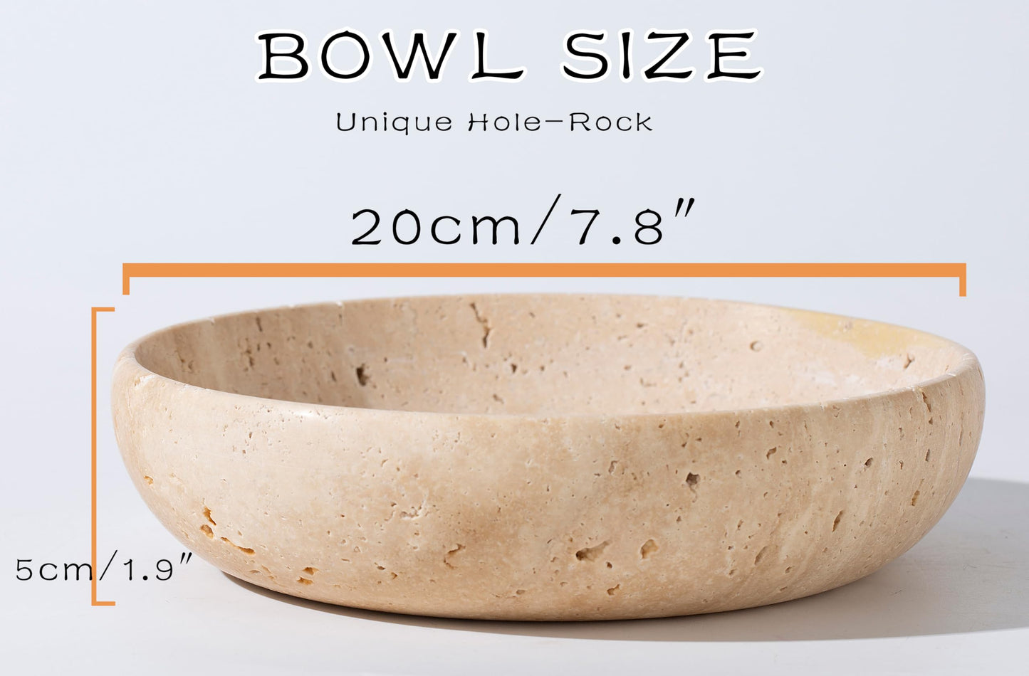 Natural Travertine Decorative Bowl 7.8", Handmade Stone Catchall Bowl for Entryway Key, Coffee Table Centerpiece, Kitchen Counter Fruit Bowl, Ring Tray, Office Home Decor Modern Apartment Essential