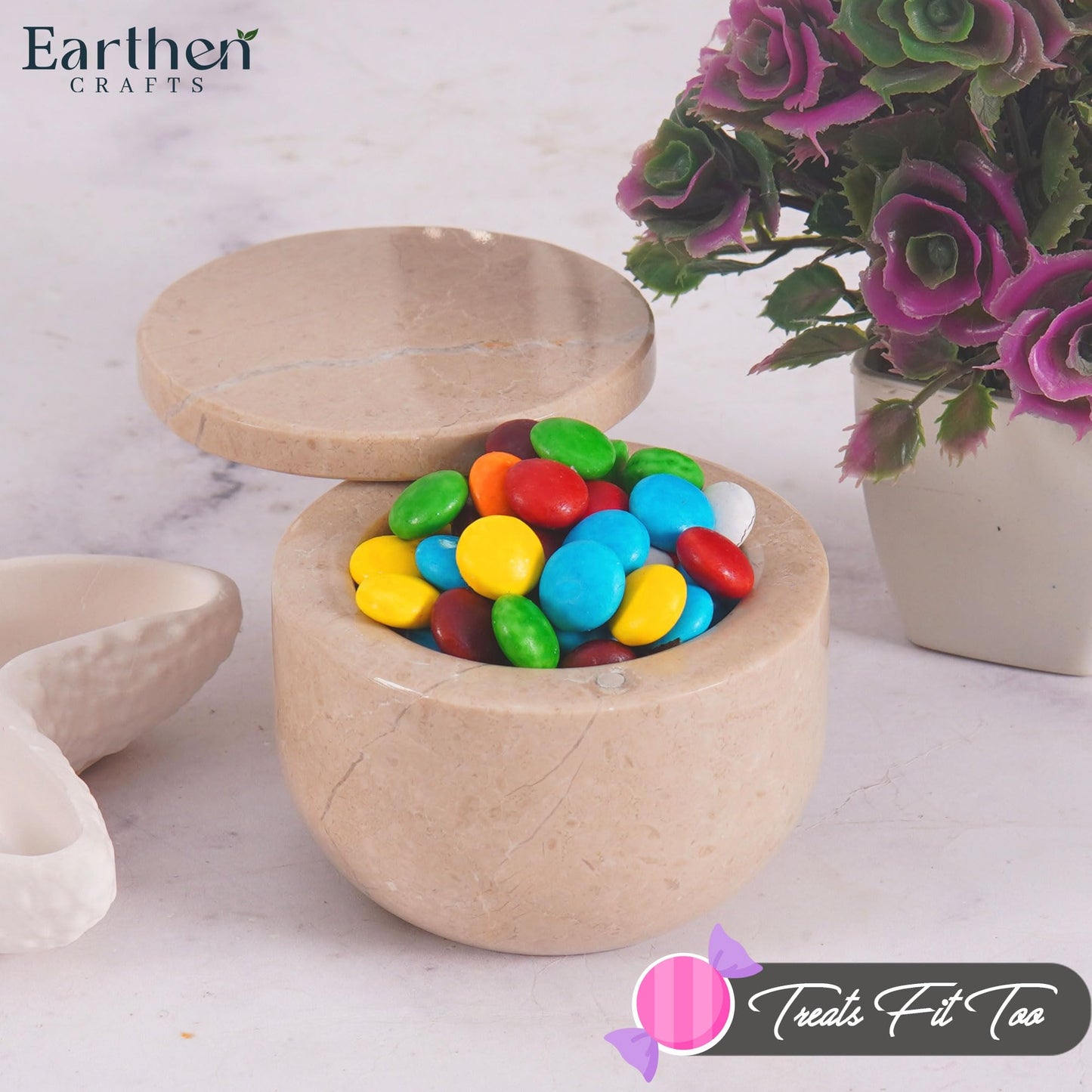 EARTHEN CRAFTS Marble Salt Cellar with Swivel Lid 3 Inch Beige Stone Mini Salt Box for Kitchen Counter with Magnetic Closure, 2.5 OZ Capacity, Ideal for Kosher Salt and Gourmet Seasonings