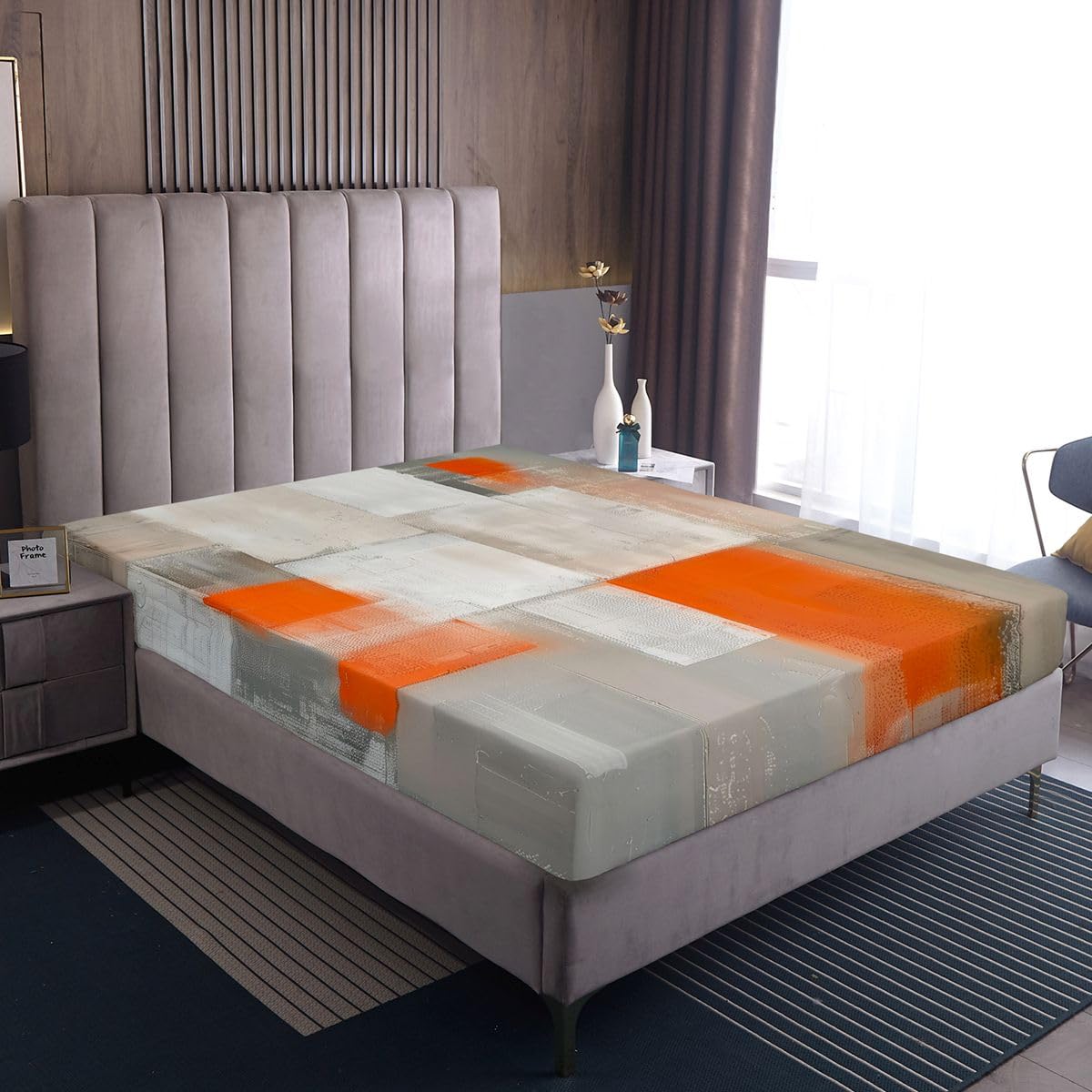 jejeloiu Abstract Fitted Sheet with 2 Pillowcases Full Size Orange Ombre Bed Sheets Set 16" Deep Pocket Boys Girls Modern Art Bedding Luxury Teens Bedroom Decor Breathable Soft Lightweight Microfiber