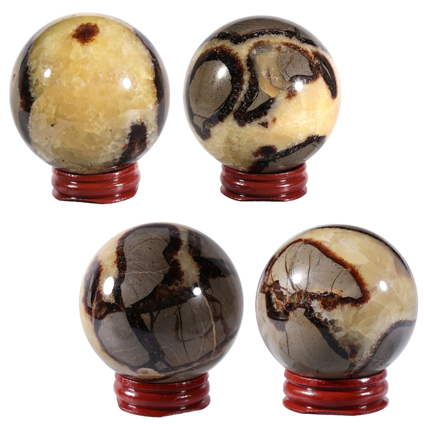 Rockcloud Natural Septarian Dragon Crystal Ball with Wooden Base, Polished Healing Stone Sphere Ornament for Fengshui Home Office Tabletop Decoration, 2.40-2.75 Inches