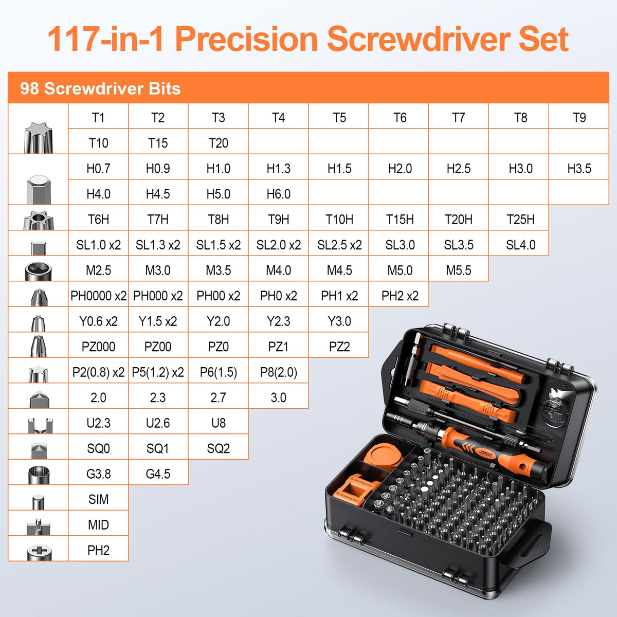 JOREST 117 in 1 Precision Screwdriver Set, Tool Gifts for Men, Mini Repair Tool Kit with Torx Triwing Bits, Repair for Computer, Macbook, Laptop, PC, RC, PS5, iphone, Electronics, XBOX, Glasses