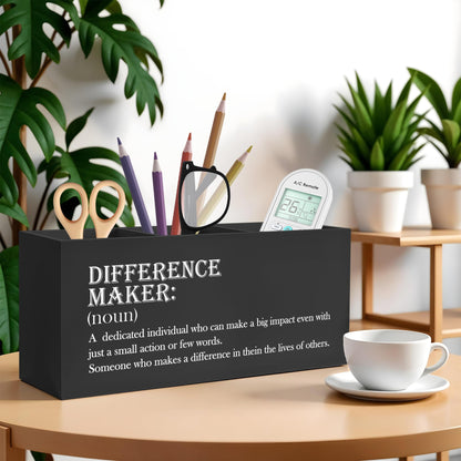 FITIE Difference Maker Gift Pencil Pen Holder for Desk, Appreciation Thank You Gifts for Coworkers Employees Boss Teacher Mentor Wooden Pencil Holder Organizer for Home Office Desk Accessories