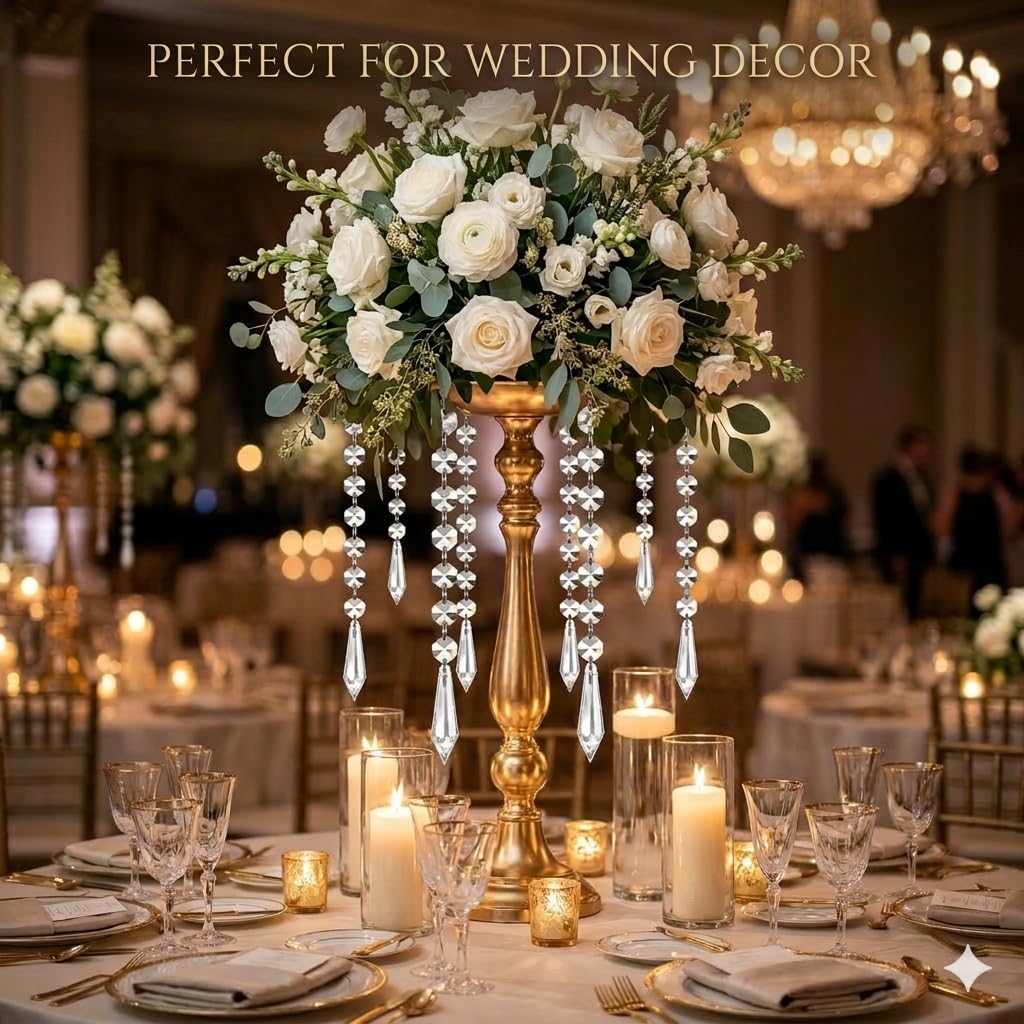 HOHIYA 30 Pack Acrylic Hanging Crystals for Centerpieces, Prism Chandelier Pendants Wedding Decorations Christmas Tree Ornaments Light Reflecting Crystal Garland for DIY Crafts & Home Decor