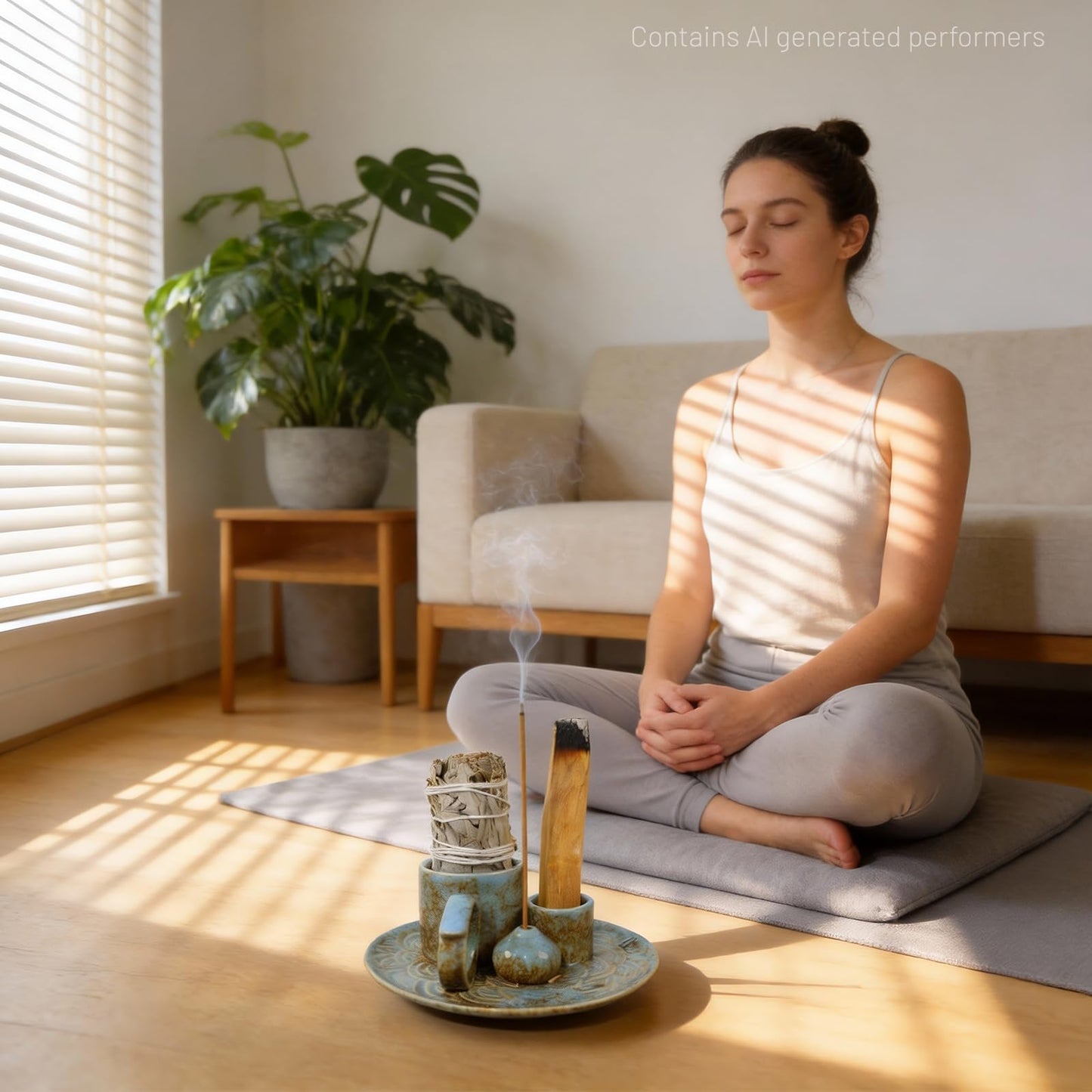 Tnstbiee 4-in-1Blue Ceramic Palo Santo Burner Holder - Small Incense Burner & Smudge Tray Bowl for Incense Sticks/Cones & Sage - Ideal for Meditation Rooms,Zen and Aromatic Scents - Matches Compatible