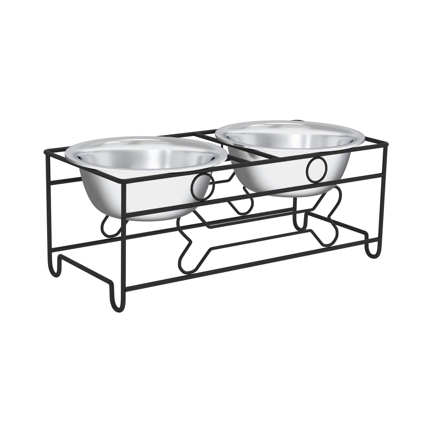 PETMAKER Elevated Dog and Cat Bowls - Decorative 6.5-Inch-Tall Raised Stand with 2 Stainless-Steel Food and Water Bowls - Hold 40oz Each by (Black)