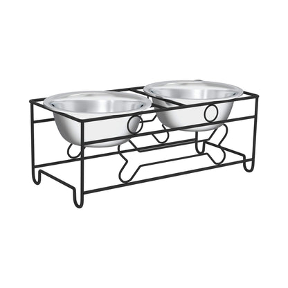 PETMAKER Elevated Dog and Cat Bowls - Decorative 6.5-Inch-Tall Raised Stand with 2 Stainless-Steel Food and Water Bowls - Hold 40oz Each by (Black)