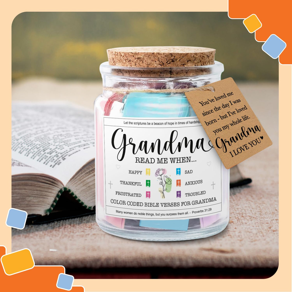 NewEleven Mothers Day Gifts For Grandma - Christian Gift, Grandma Birthday Gifts From Granddaughter, Grandson, Kids - Daily Encouragement, Inspirational Present - Bible Verse Jar