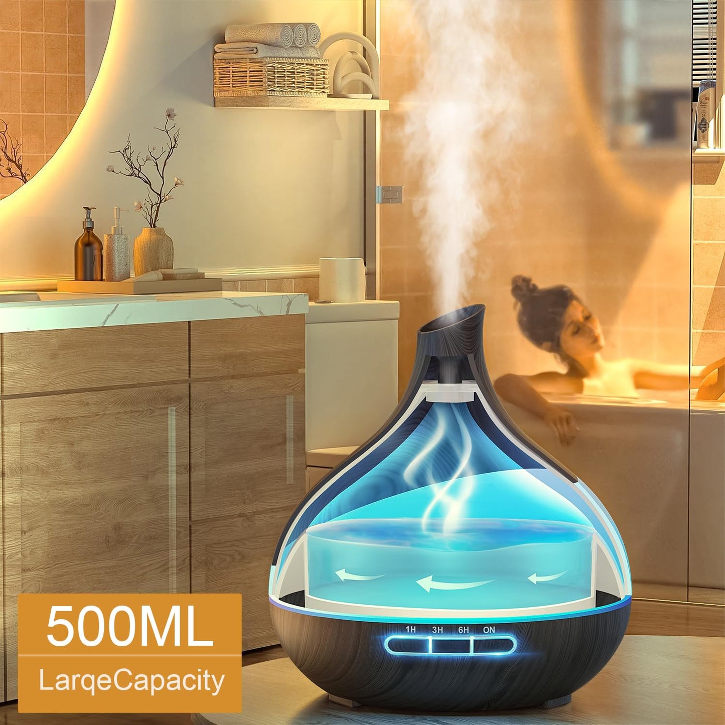 TDZXQQ Essential Oil Diffuser for Women, 𝟓𝟎𝟎𝐦𝐥 Aromatherapy Diffuser:𝟏𝟒-𝐂𝐨𝐥𝐨𝐫 LED, Dual Mist 30/60ml/h, Remote Control, Auto Shut-Off, Hotel Spa Bedroom