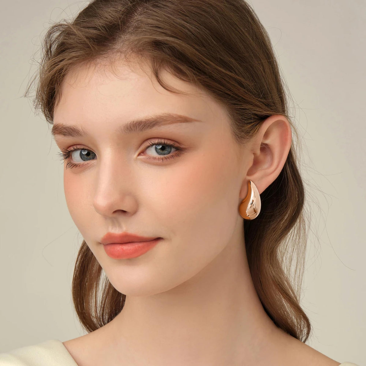 Gacimy 14K Rose Gold Plated Teardrop Earrings Dupes for Women, Chunky Drop Earrings for Women with 925 Sterling Silver Post, 1 Inches Rosegold