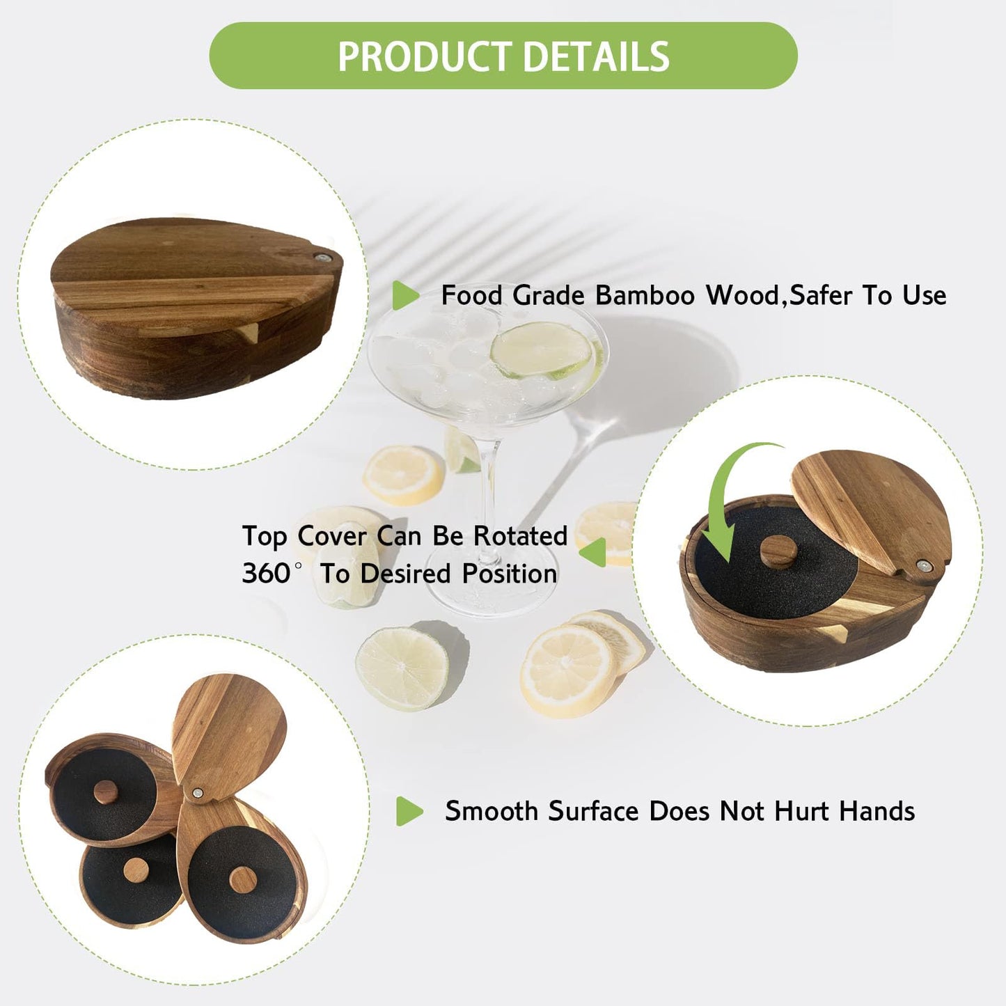 Hfpengzan Margarita Salt Rimmer Set, 3 Tier Bar Glass Rimmer Brown Bamboo Sugar and Salt Rimmer Box with 3 Sponges for Manhattan Drinks Bar Party Accessories Cocktail Bartender Tool