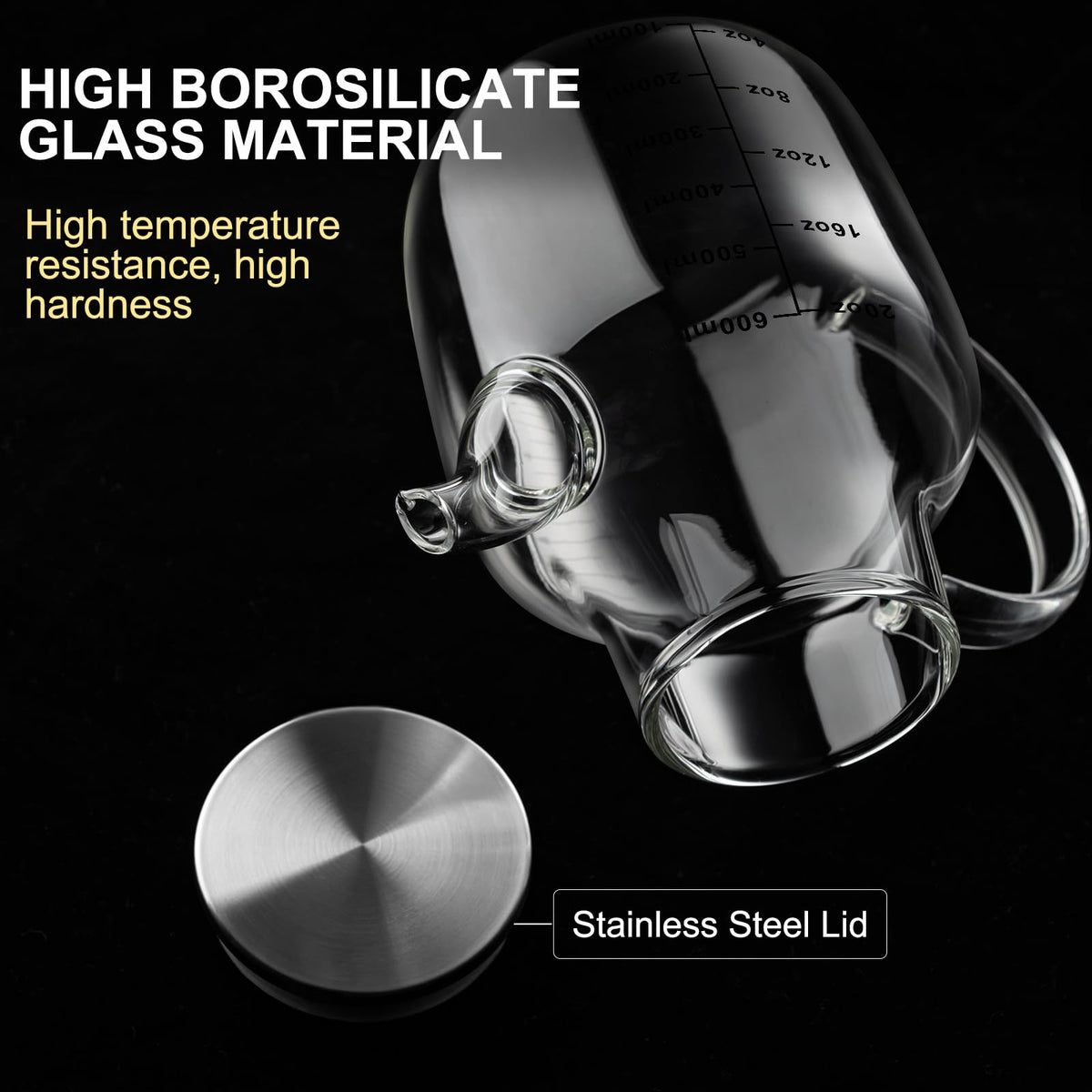 PARACITY Glass Oil Dispenser Bottle with Measurements, Oil Dispenser Bottle for Kitchen, 20.3 OZ Oil Container Kitchen for Olive/Vinegar/Cooking/Soy Sauce