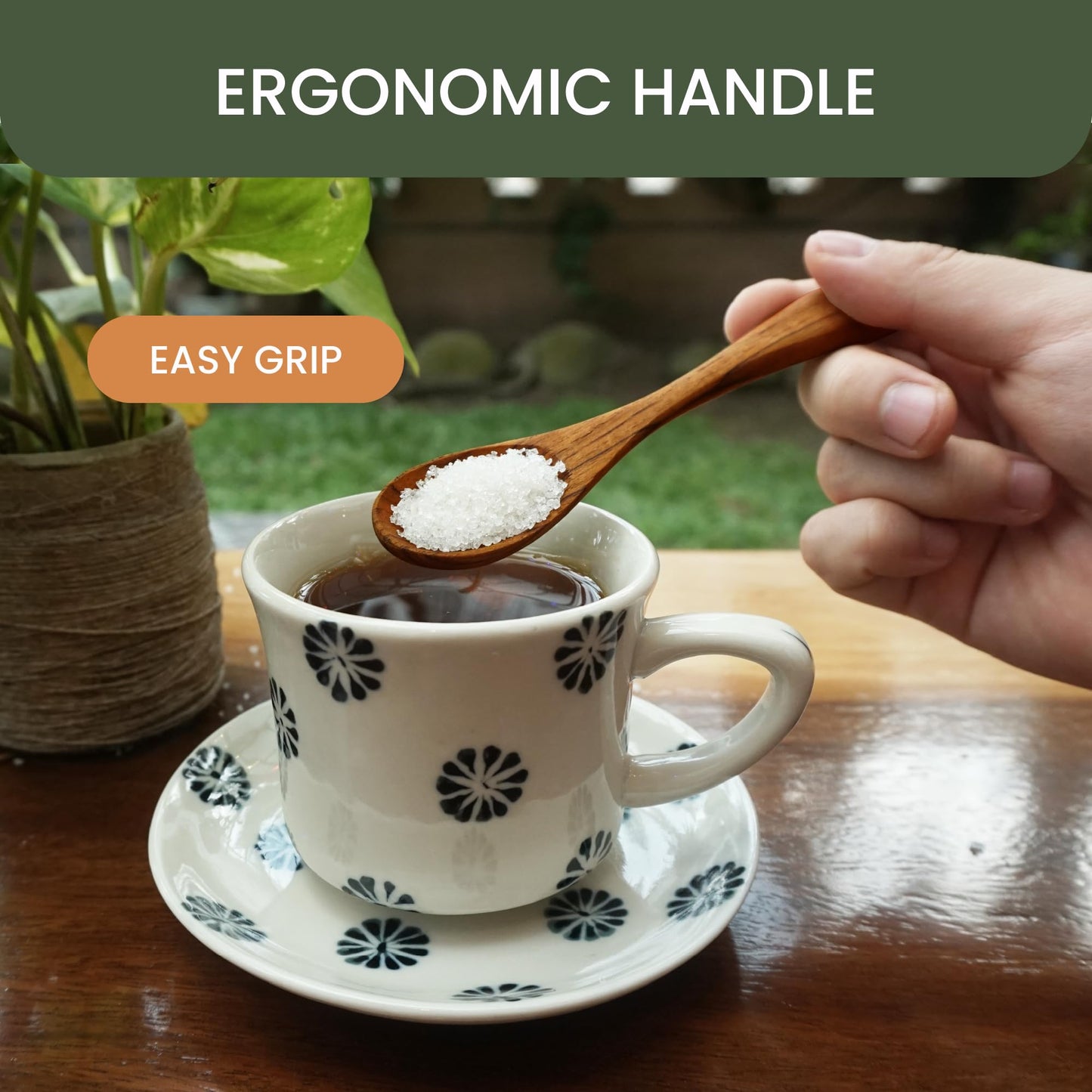 Teak Wood Spoons for Tea & Honey (Set of 6) | Small Wooden Teaspoons