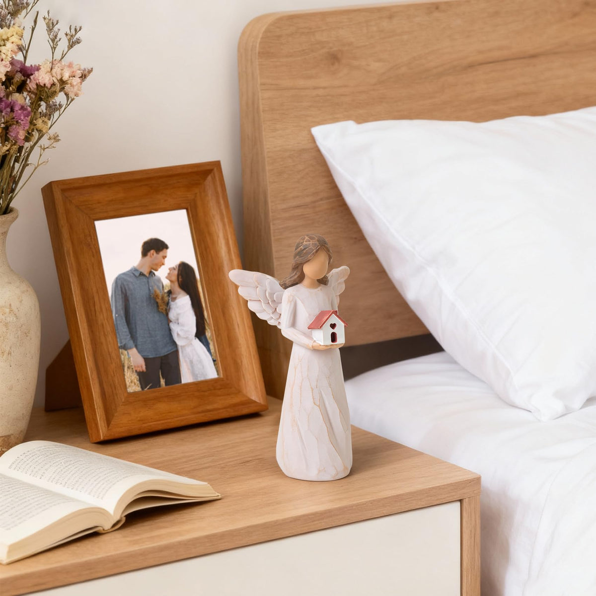 thovorrnl Housewarming Gifts New Home, House Warming Gifts for Women, Men, Couple, First Time Home Buyers, Homeowners, Guardian Angel with House Figurines, Sculpted Hand-Painted Statue