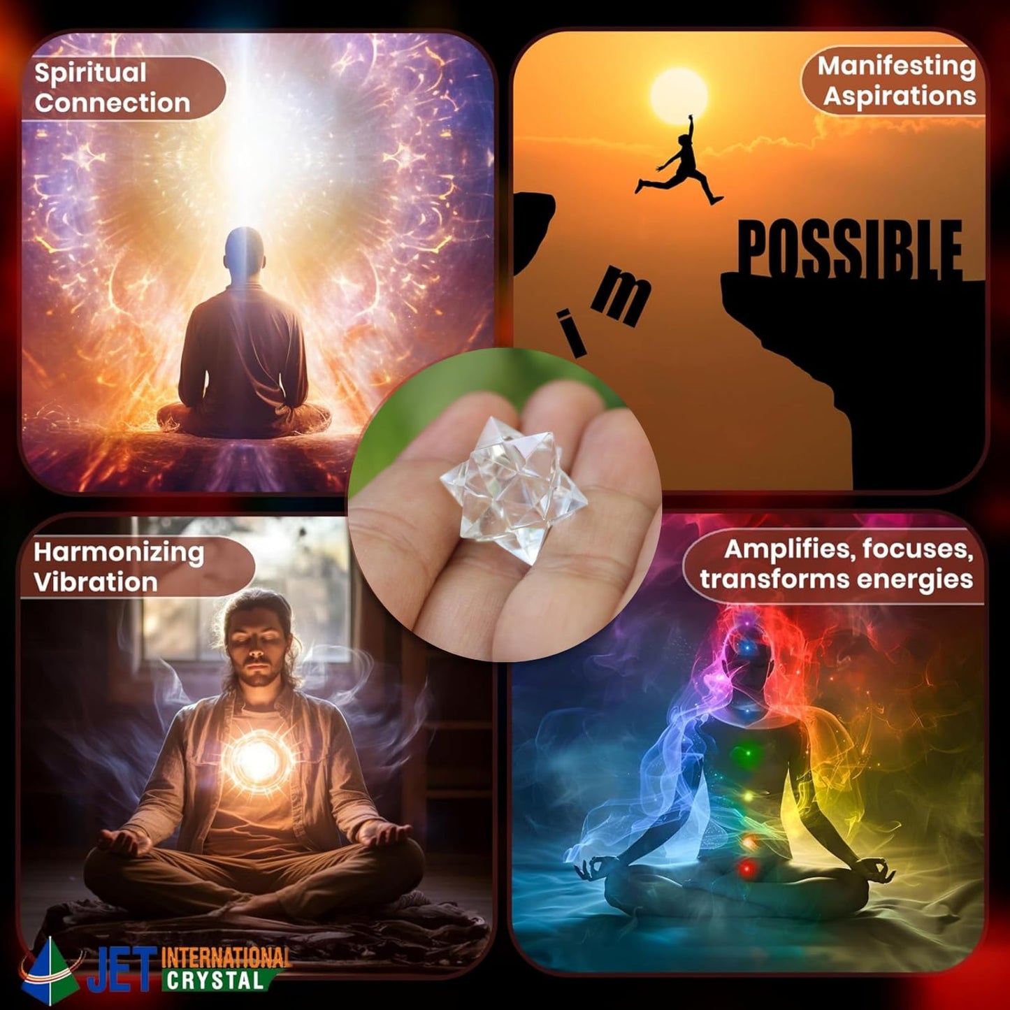 Jet International 12 Point Crystal Merkaba Set of 5 – Natural Healing Gemstone Stars for Reiki, Meditation, Chakra Balancing & Positive Energy – Sacred Geometry Crystal Grid Set