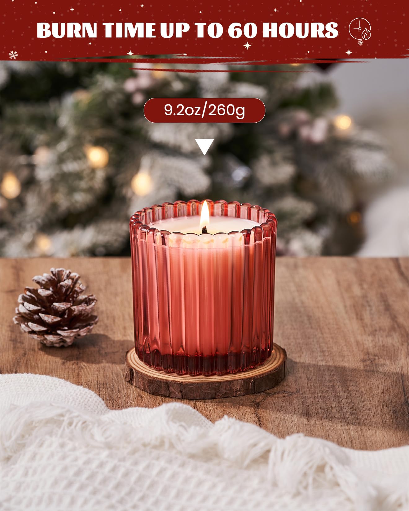 M&SENSE Apricot Poinsettia Scented Candles, Non Toxic Soy Candles, 9.2oz Natural Organic Clean Burning Up to 60 Hours, Christmas Home Decor Gifts for Women