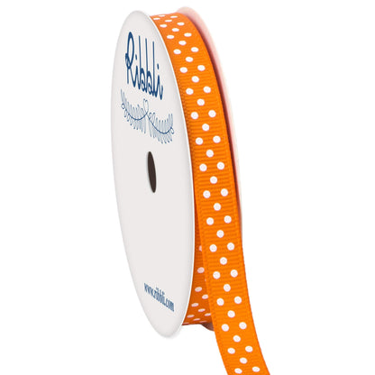 Ribbli Grosgrain Polka Dot Craft Ribbon,3/8 Inch,10-Yard Spool,Tangerine with White Dots,Use for Gift Wrapping,Party Decoration,All Crafting and Sewing