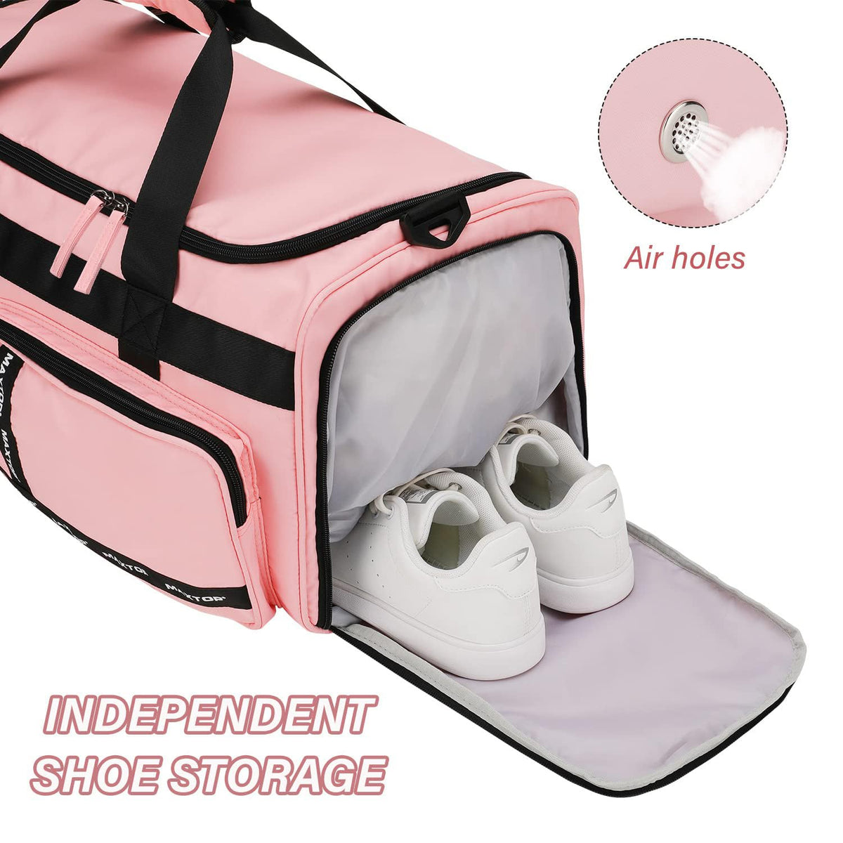 MAXTOP Gym Bag for Women Travel Duffle Carry On Tote Weekender Bag Large Capacity Pink Overnight Bag With Shoe Compartment Gym Tote with Dry and Wet Separation