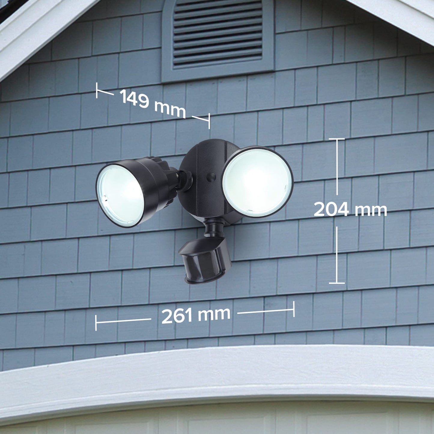 LUTEC Shrimp 12W PIR LED Security Light 1250LM 5000K Outside Lights With Sensor Outdoor Wall Lights Integrated Twin Heads Flood Light, Exterior for Patio, Garden, Yard Black