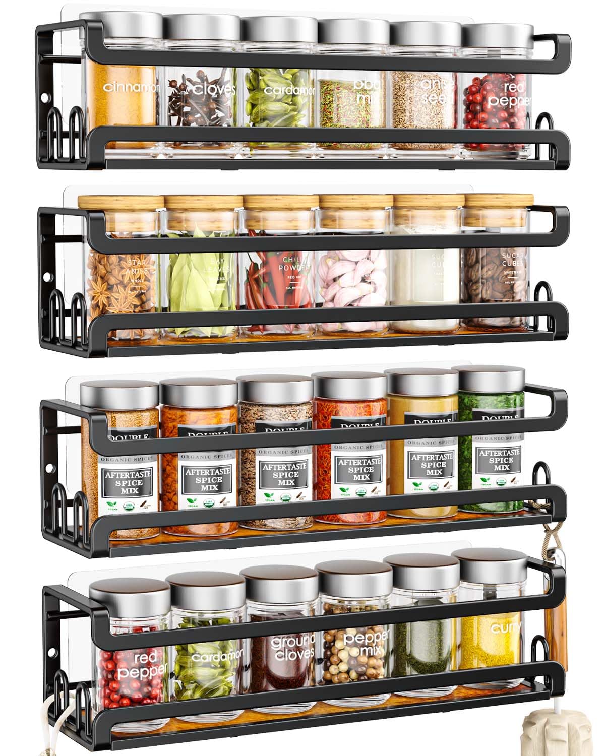 Doakhirmit Wall Mount Spice Rack, Black,4 Pack