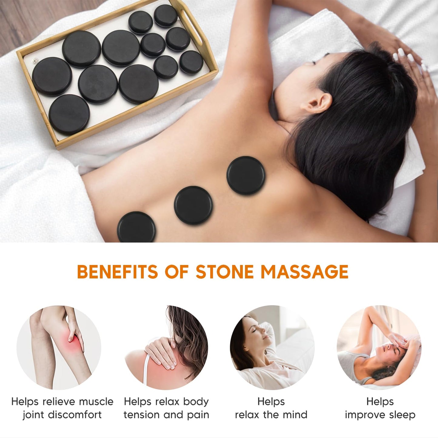 Goodtar Hot Stones Massage Set with 12 Stones & 2 Towels – Massage Tools for Deep Tissue Pain Relief | Professional Hot Rocks Massage Stones Warmer Kit with Bamboo Heater Box for Home Spa Warming