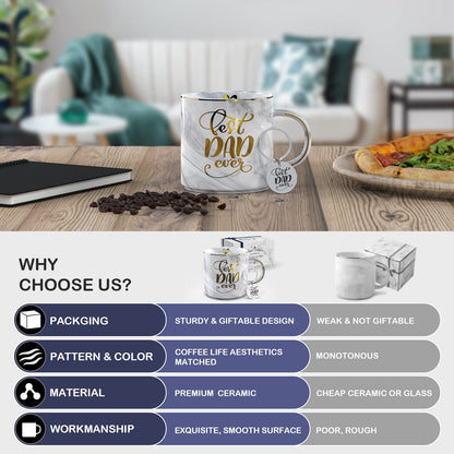 Gifts for Husband from Wife - Gray Marble Ceramic Coffee Mug Cup 11.5oz w/ KeyChain - Best Husband Ever - Birthday Gift Novelty Present for Anniversary, Valentines Day, Christmas Xmas, Thanksgiving