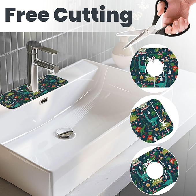 Christmas Dinosaur Tree Xmas Green Kitchen Sink Splash Guard Faucet Mat 1 Pcs