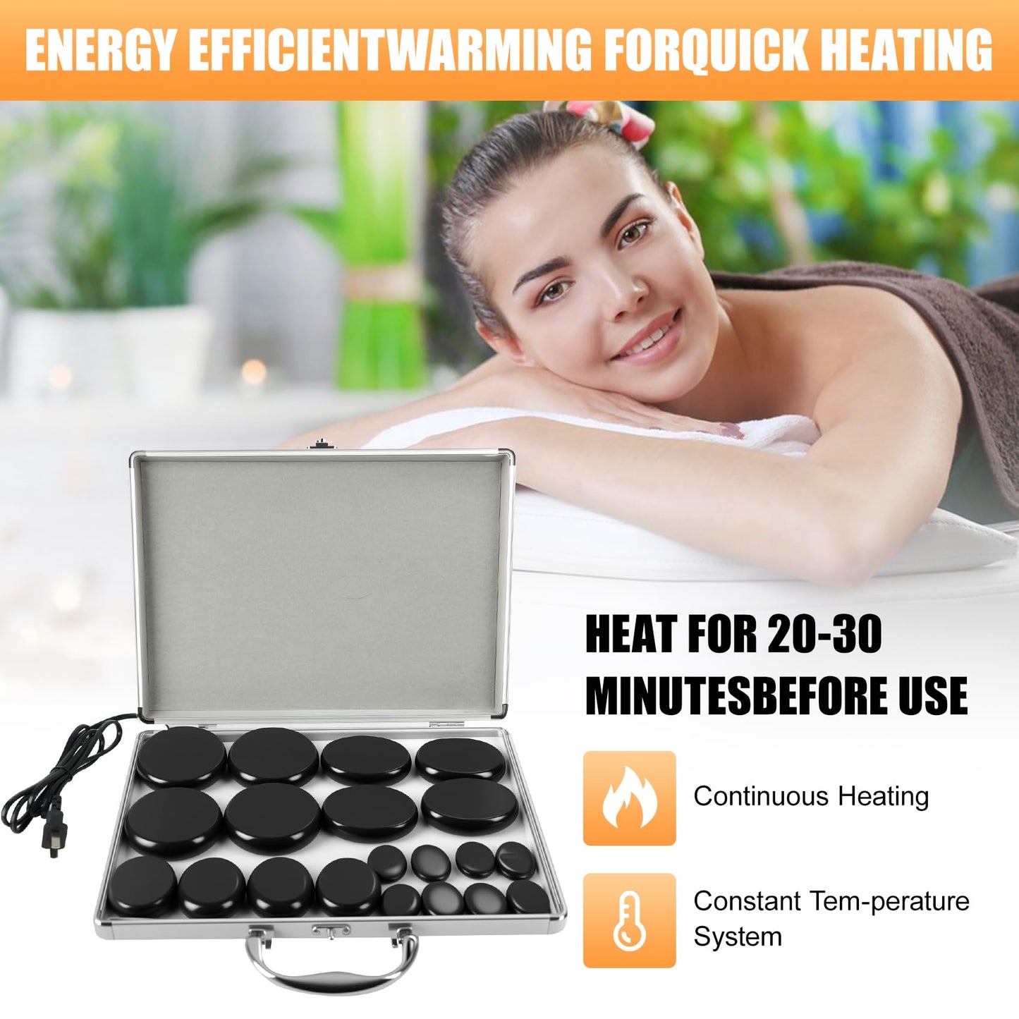 Hot Stones Massage Warmer Kit, 20Pcs Hot Stones Massage Set Portable Hot Stone with Heater, Basalt Hot Rocks Massage Stone, Professional Massage Tools for or Home SPA, Relaxing, Healing, Pain Relief