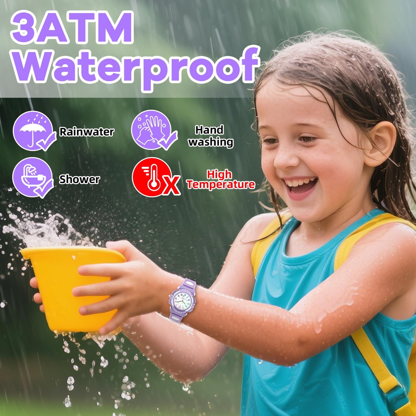 GUUMUXIN Kids Watch for Girls, Analog Wrist Watches for Kid, Waterproof Outdoor Sports Watch Rubber for Girls and Boys 5-16 Years, Purple