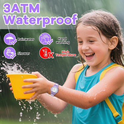 GUUMUXIN Kids Watch for Girls, Analog Wrist Watches for Kid, Waterproof Outdoor Sports Watch Rubber for Girls and Boys 5-16 Years, Purple