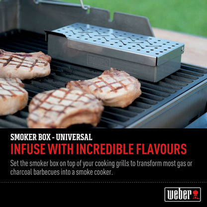 Weber Smoker Box (24 x 12 x 5cm), made of durable stainless steel, with ventilation slots, easy filling of smoker chips, perfectly suitable for gas grills, smoking - Silver (7576)
