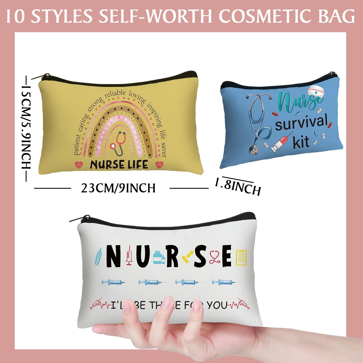 Irenare 30 Pcs Nurse Appreciation Week Gifts Nurse Survival Kit Canvas Makeup Bags Cosmetic Peace Love Nursing Travel Toiletry Case Earpiece Toiletry Zipper Pouch Bag Thank You Gift(Nurse Life)