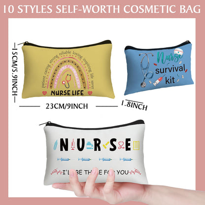 Irenare 30 Pcs Nurse Appreciation Week Gifts Nurse Survival Kit Canvas Makeup Bags Cosmetic Peace Love Nursing Travel Toiletry Case Earpiece Toiletry Zipper Pouch Bag Thank You Gift(Nurse Life)