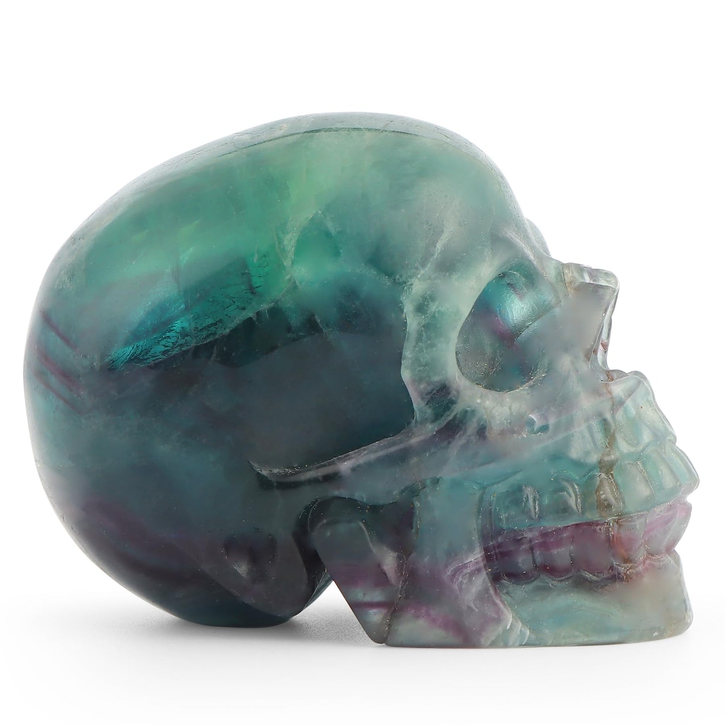 LEADGEM Crystal Skull Head Statue Hand Carved 3.0" Rainbow Fluorite Polished Gemstone Skull Stone Figurine Crafts Ornament for Home Office Halloween Decor
