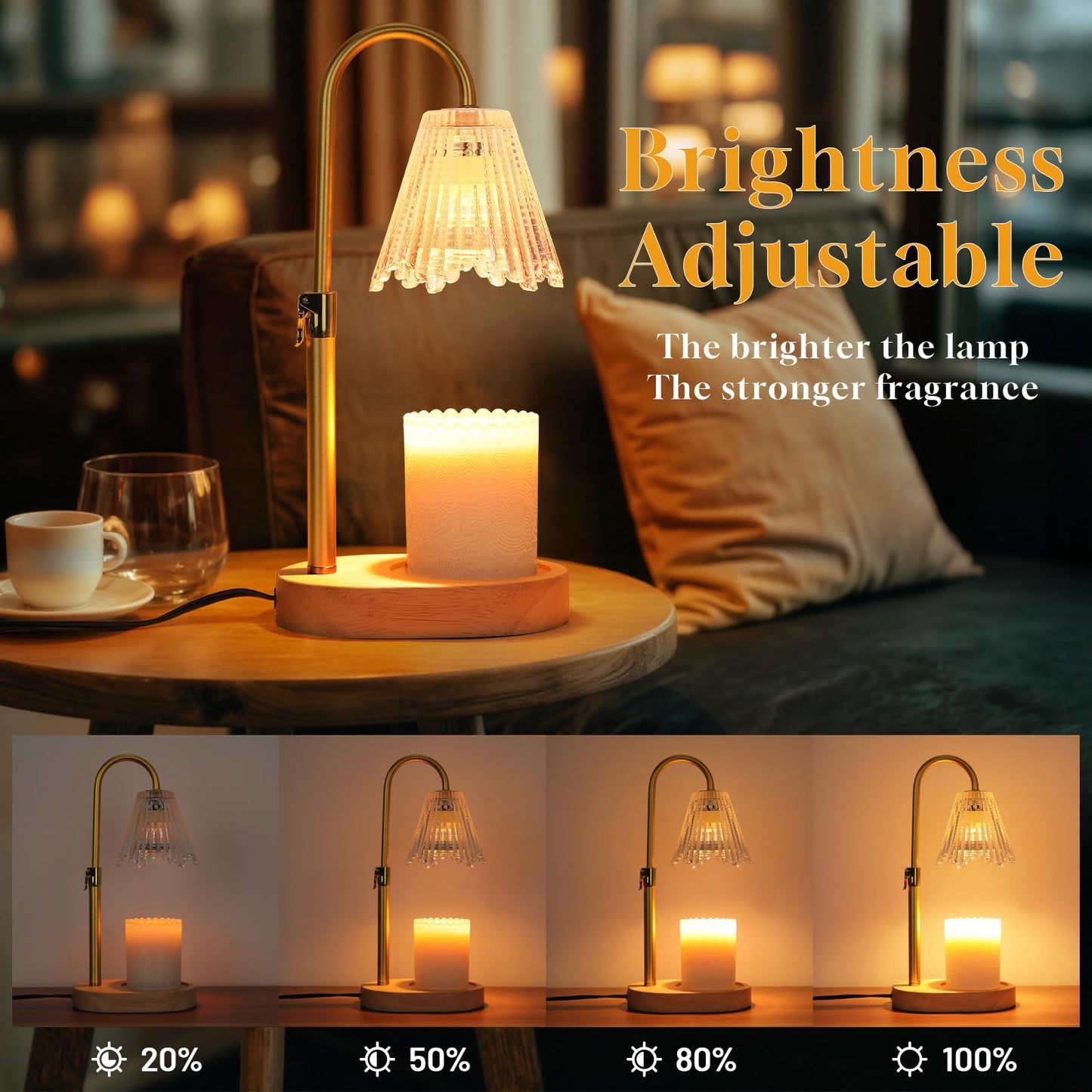 HUAEU Candle Warmer Lamp with Timer, Dimmable Candle Lamp Adjustable Height, Birthday Gifts for Mom Women, House Warming Gifts New Home Decor