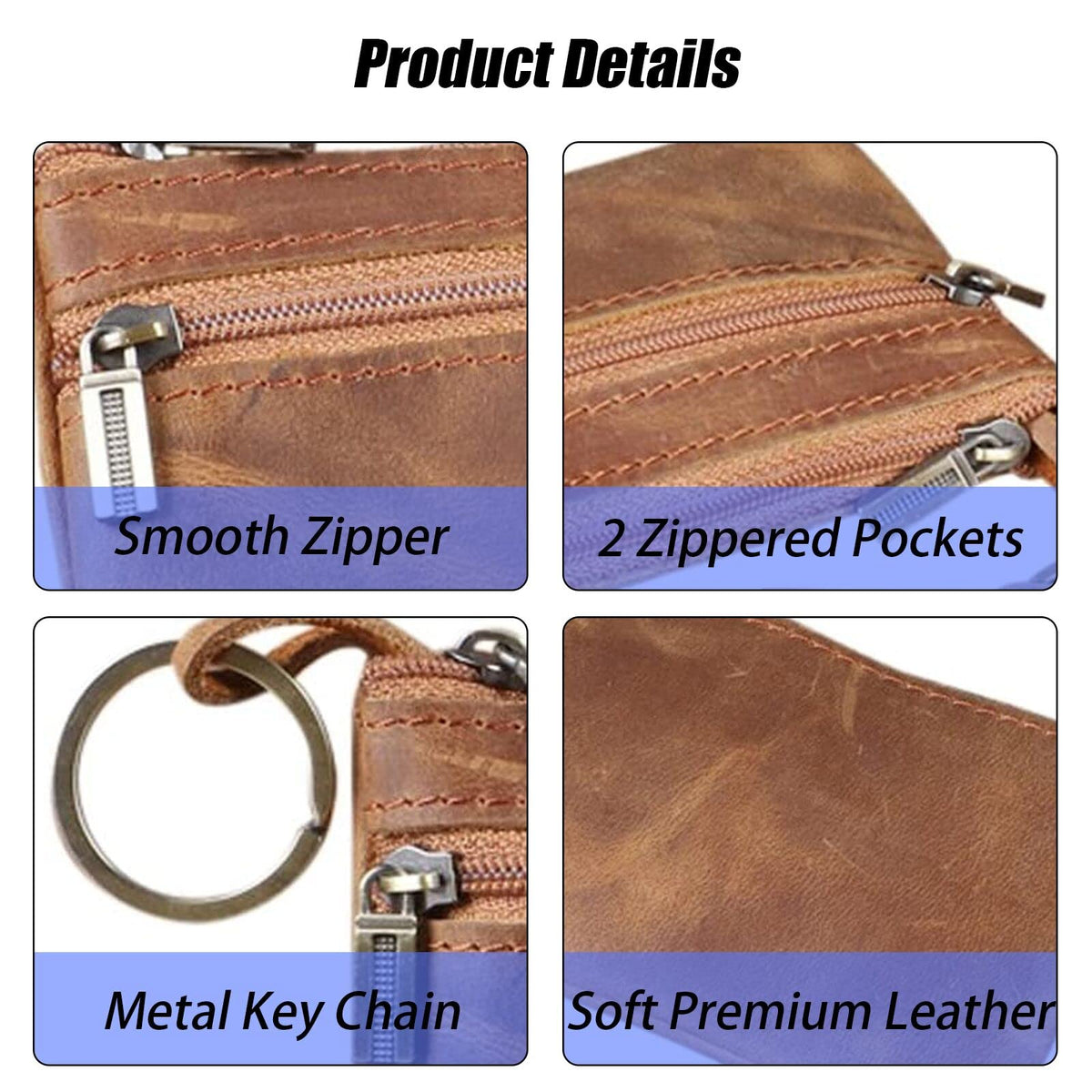 Coin Purse for Men,Coin Pouch with Zipper for Men Women,Genuine Leather Mini Coin Pocket Pouch Change Holder Mens Tray Purses Coin Purse Cash Change Wallet Key Holder Money Pouch