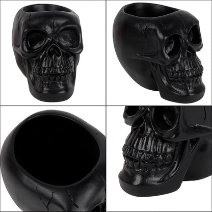 Philo Fun Black Skull Makeup Brush Holder, Skull Head Pen and Pencil Holder, Goth Skull Decor Desktop Organizer for Office Vanity Dresser Bathroom