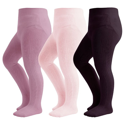 hakugoo Baby Tights Toddler Cable Knit Leggings 3 Pack Cotton Seamless Stockings Pantyhose for Toddlers (Pink+Purple+Dark Violet, 12-24 Months)