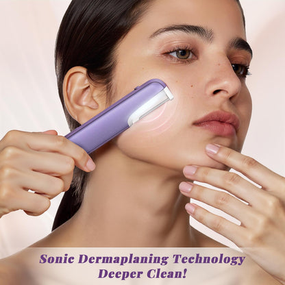 Dermaplaning Tool for Women Pink - Facial Exfoliation & Peach Fuzz Hair Removal with Rechargeable Sonic Edge Technology, 10 Refill Blades