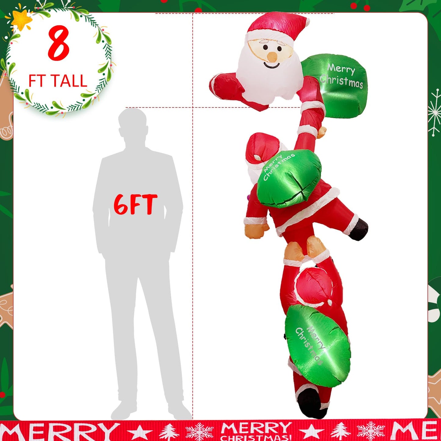 OurWarm 8FT Christmas Inflatables Outdoor Decorations, Climbing Santa Inflatable with Suction Cups, Christmas Blow Up Yard Decor with Built-in LEDs Funny Christmas Inflatable for Outside Window Roof
