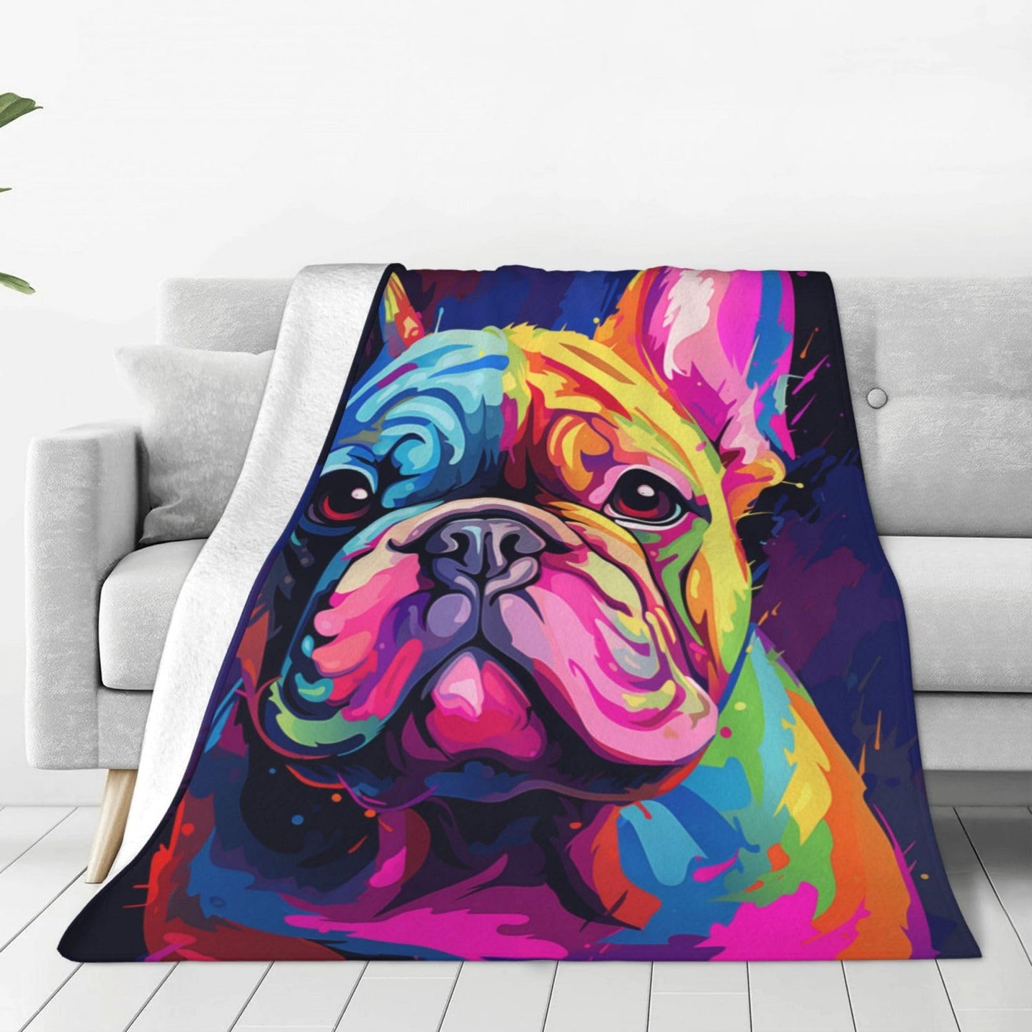 Colorful English Bulldog Fleece Throw Blanket for Mom, Women, Men, Kids - Super Soft Plush Animal Print - 50"x60"