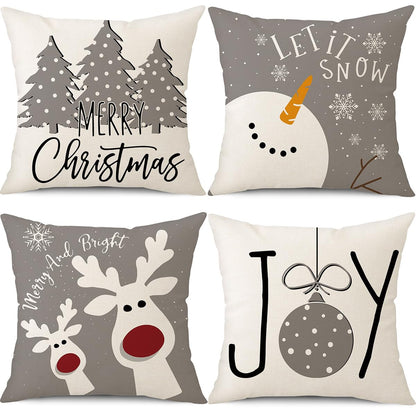 PSDWETS Christmas Pillow Covers 18x18 Set of 4 Christmas Decorations Snowman Deer Tree Winter Holiday Decor Throw Cushion Case for Home Couch