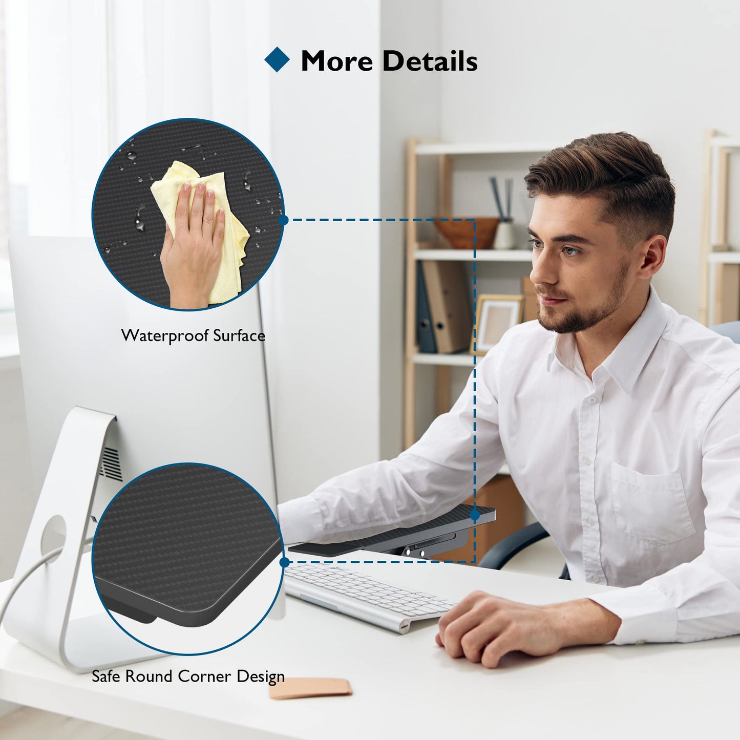 BONTEC Ergonomic Desk Extender Tray, 9.5"x9.1" Table Mount Arm Wrist Rest Shelf, 90° Foldable Elbow Support, Clamp on Computer Arm Rest for Desk, Office & Home Use, Durable & Easy to Install