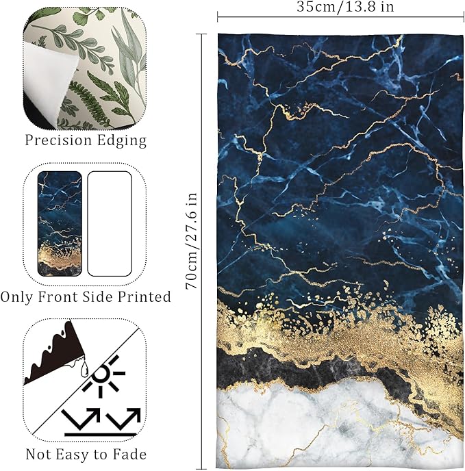 HAISUKA Blue & Gold Marble Lightweight Bath & Kitchen Towels