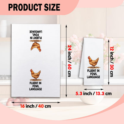 NAHMAKNE Funny Chicken Kitchen Towels, Fluent in Fowl Language, Humorous Saying Dish Towels for Farmhouse Decor, Chicken Lover Gifts, Birthday for Farm Women Mom Wife Sister Friend