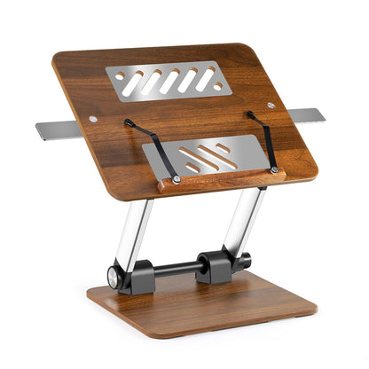 Book Stand for Reading,Book Holder with Metal Clips Cookbook Stand Hands-Free Button Adjustable Thick Bookshelf Foldable Laptop&e-Book Stand for Drawing Reading Novels Magazines (Walnut Wood Grain)